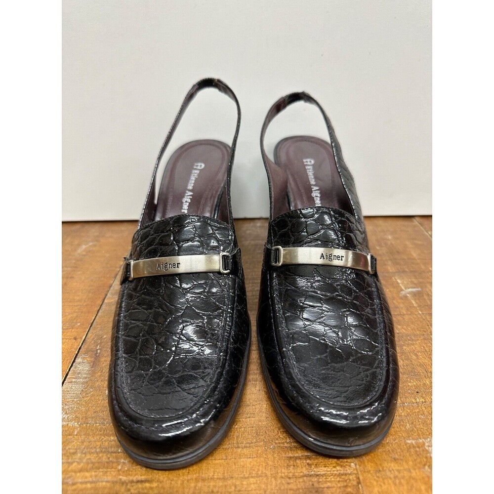 Etienne Aignier women size 7.5M  black leather  slingback heel shoes